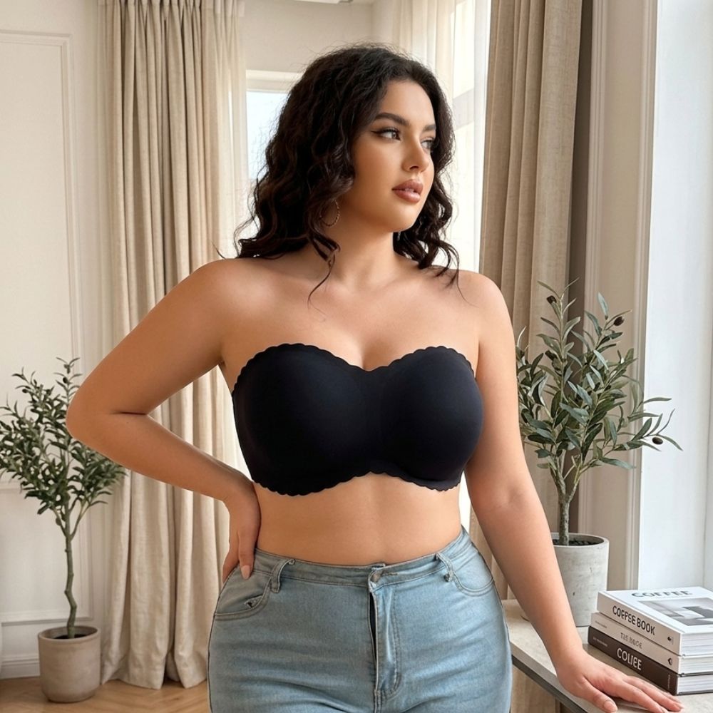 Strapless Seamless Push-Up Bra with Crossback Support for Plus Sizes