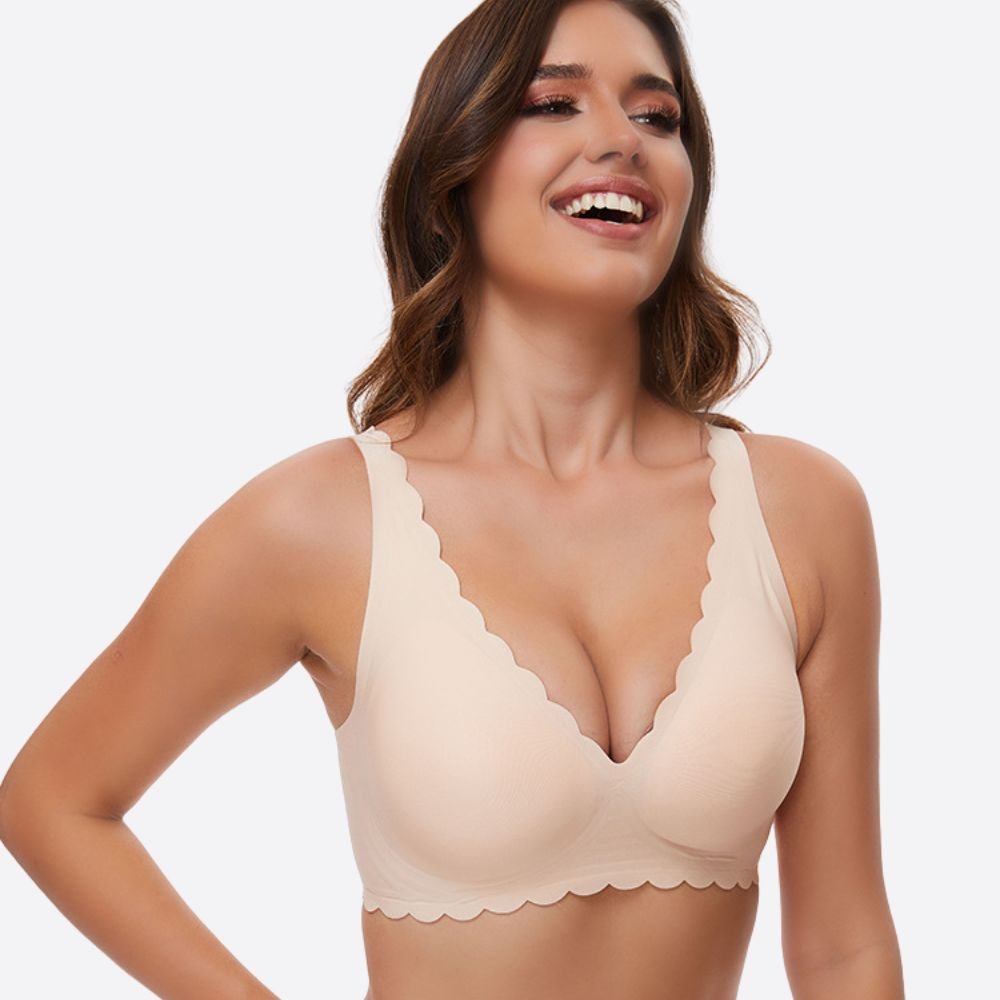 Magic Scallop Seamless Wireless Bra with Deep V Neckline