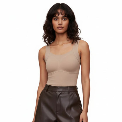 Seamless Built-In Bra Cami with Fixed Pads - Effortless Support Top