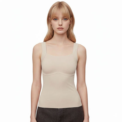 Seamless Built-In Bra Cami with Fixed Pads - Effortless Support Top