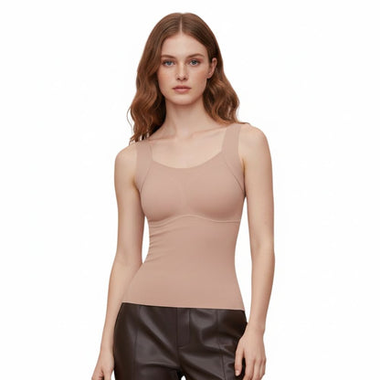 Seamless Built-In Bra Cami with Fixed Pads - Effortless Support Top