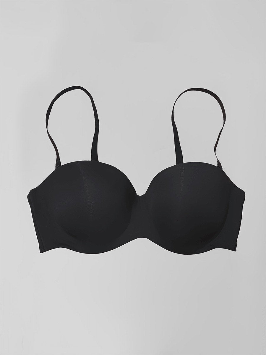 Black Seamless Convertible Strapless Push-Up Demi Bra