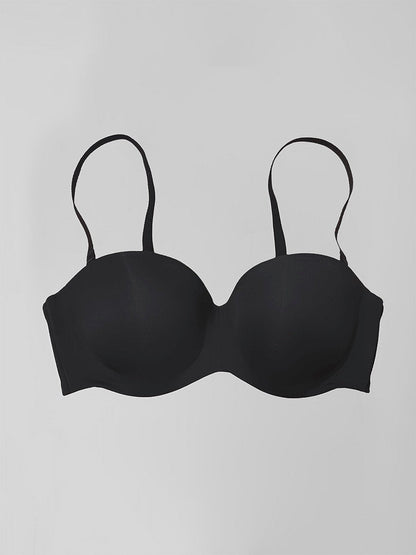 Black Seamless Convertible Strapless Push-Up Demi Bra