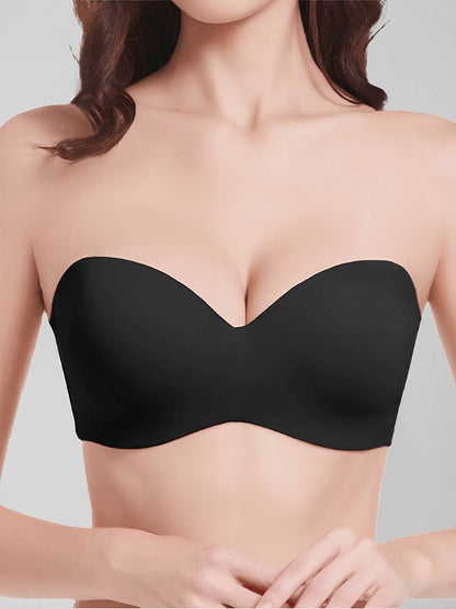 Black Seamless Convertible Strapless Push-Up Demi Bra