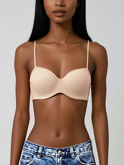 Black Seamless Convertible Strapless Push-Up Demi Bra