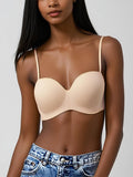 Black Seamless Convertible Strapless Push-Up Demi Bra