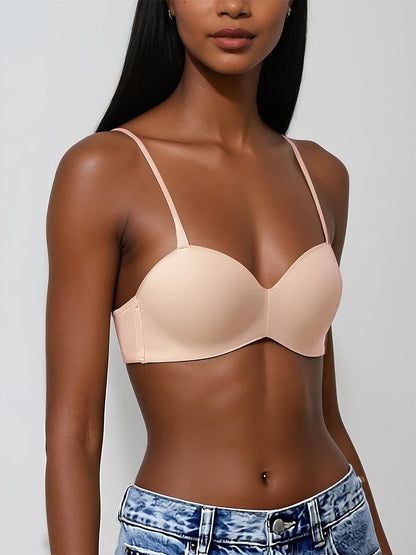 Black Seamless Convertible Strapless Push-Up Demi Bra
