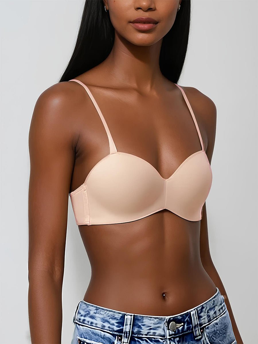 Black Seamless Convertible Strapless Push-Up Demi Bra