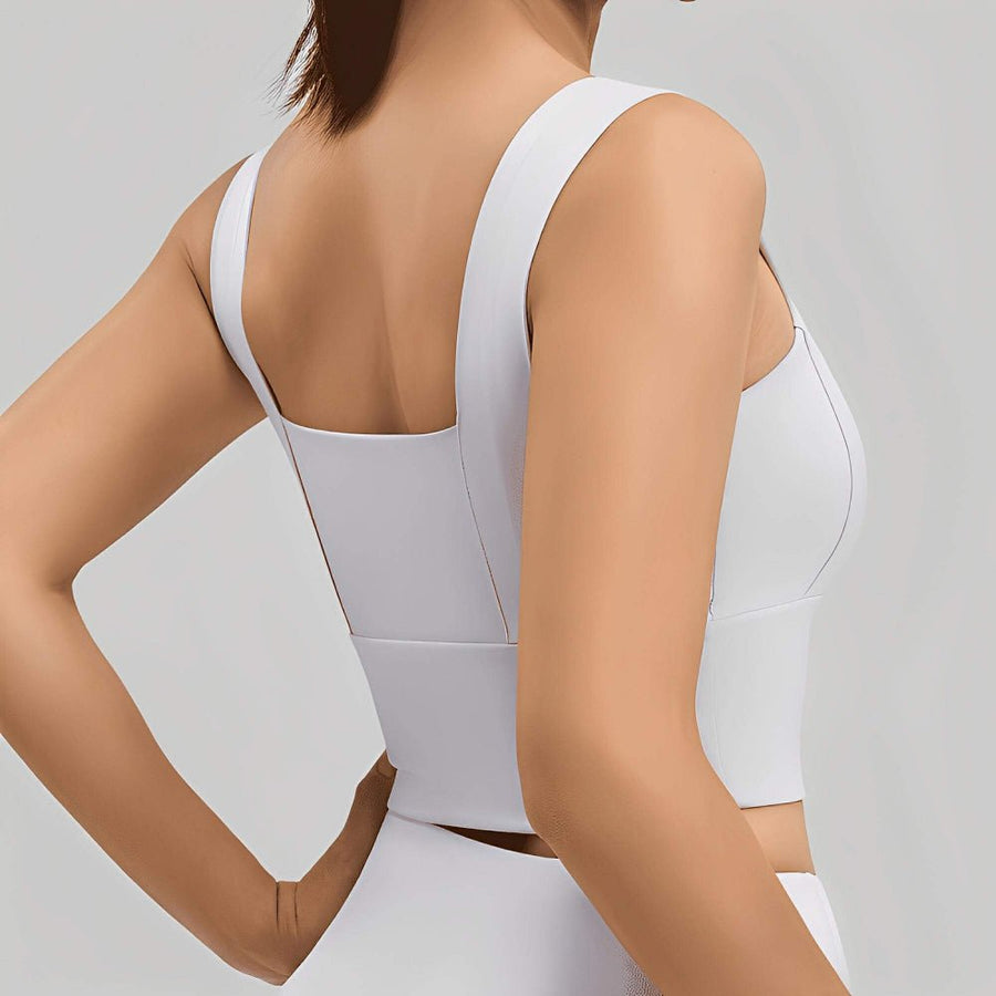 Magic Square Neck Wide-Strap Sports Bra with Breathable Support