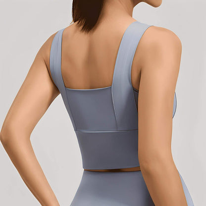 Magic Square Neck Wide-Strap Sports Bra with Breathable Support
