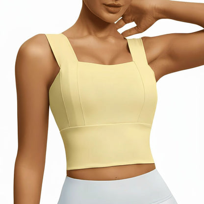 Magic Square Neck Wide-Strap Sports Bra with Breathable Support