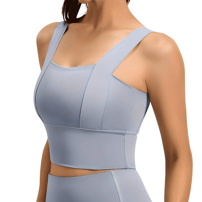 Magic Square Neck Wide-Strap Sports Bra with Breathable Support