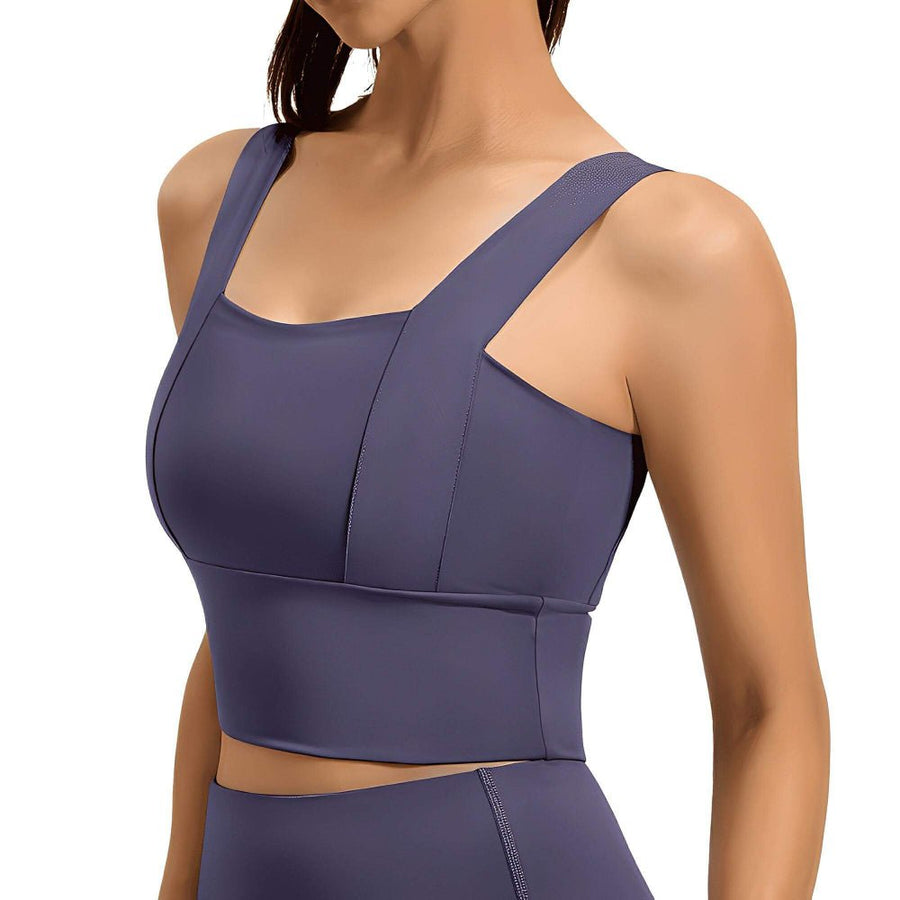 Magic Square Neck Wide-Strap Sports Bra with Breathable Support