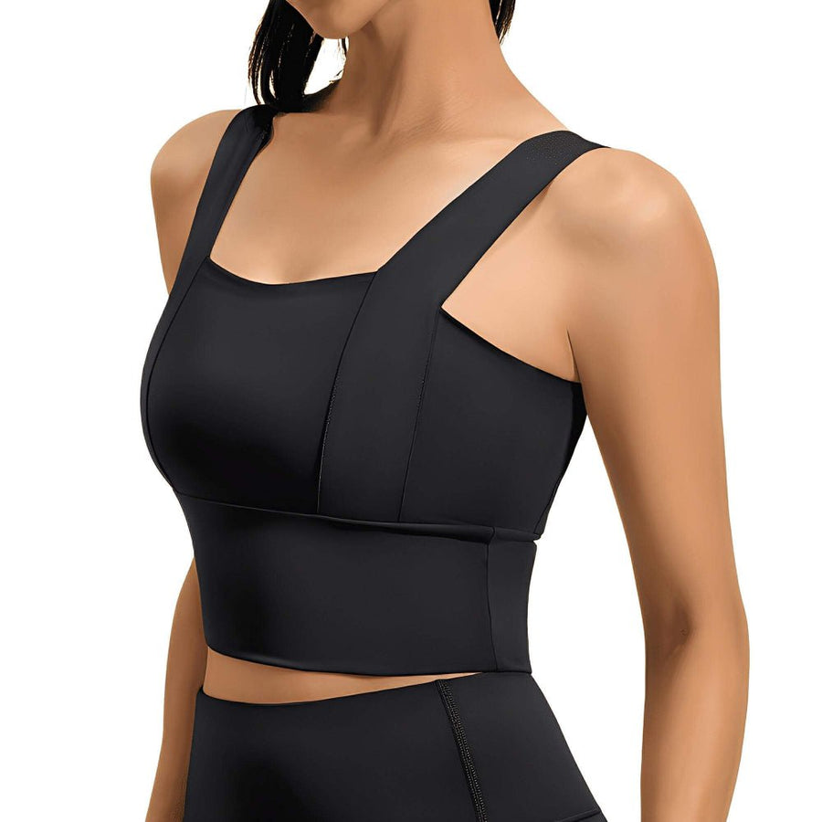 Magic Square Neck Wide-Strap Sports Bra with Breathable Support