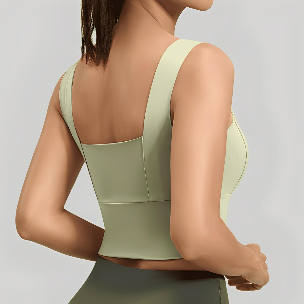 Magic Square Neck Wide-Strap Sports Bra with Breathable Support