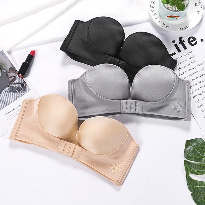 CloudSoft Front-Buckle Strapless Bra with Non-Slip Design