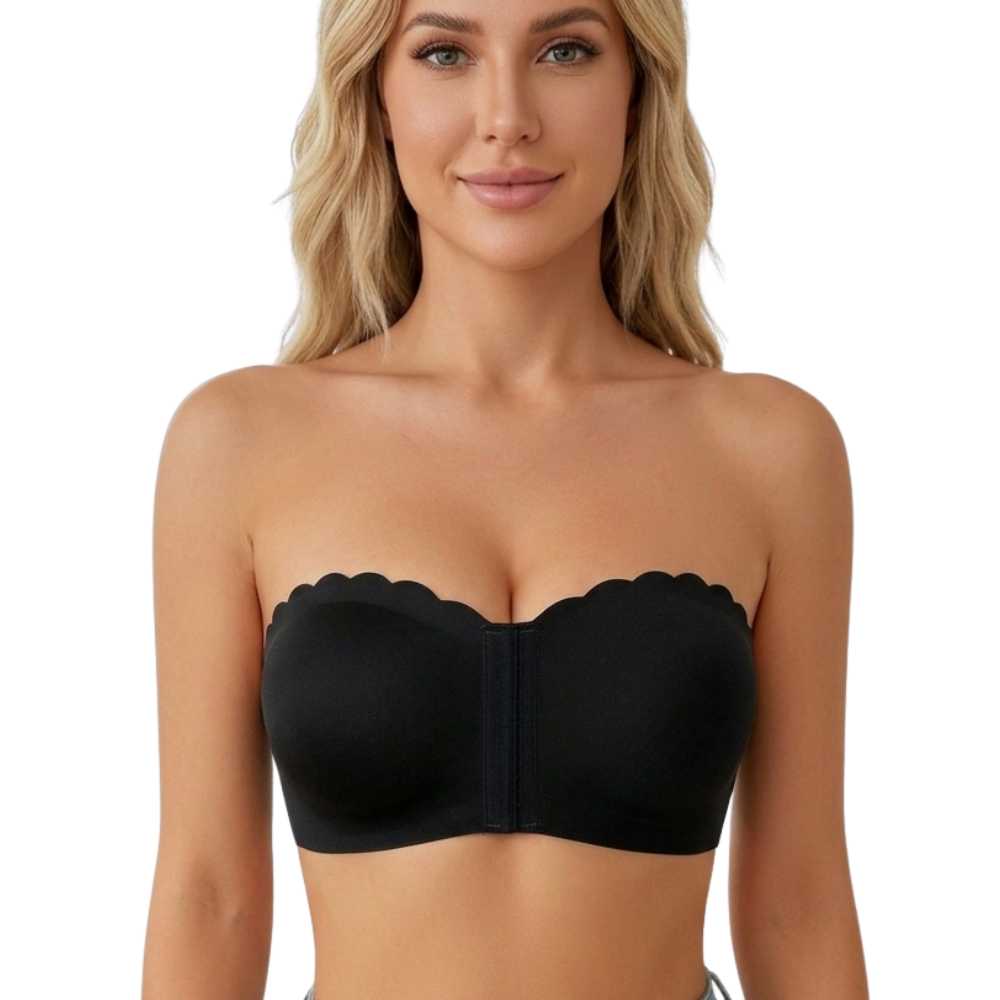Seamless Strapless No-Slip Push Up Bra with Front Closure