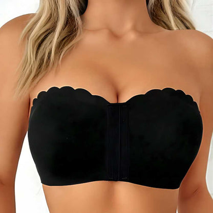 Seamless Strapless No-Slip Push Up Bra with Front Closure