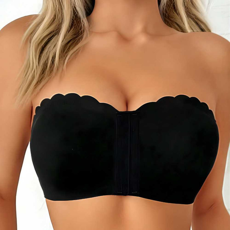 Seamless Strapless No-Slip Push Up Bra with Front Closure