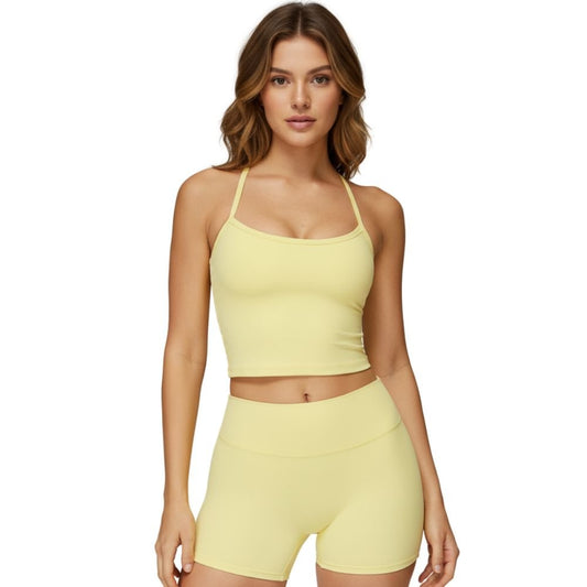 Crossback Strappy Built-In Bra Tank Top with Removable Pads