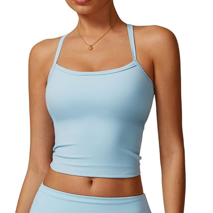 Crossback Strappy Built-In Bra Tank Top with Removable Pads