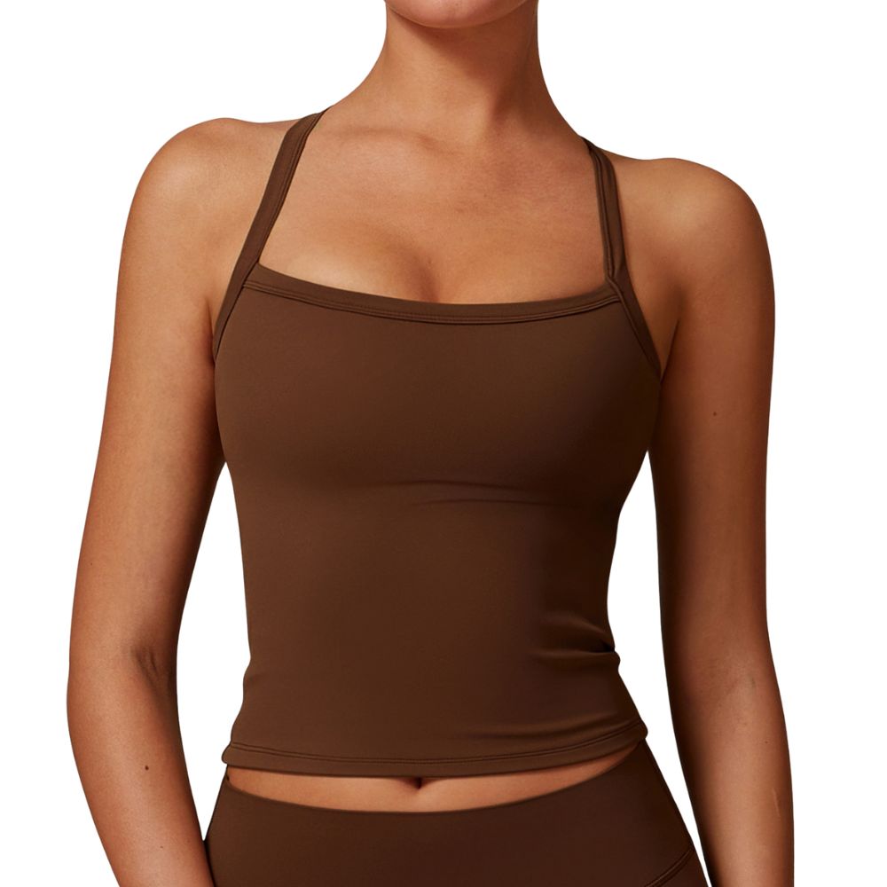Crossback Strappy Built-In Bra Tank Top with Removable Pads