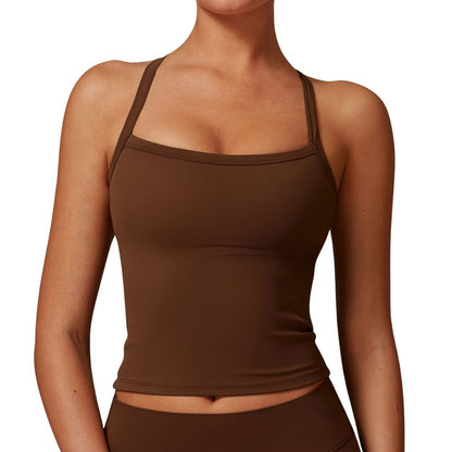 Crossback Strappy Built-In Bra Tank Top with Removable Pads