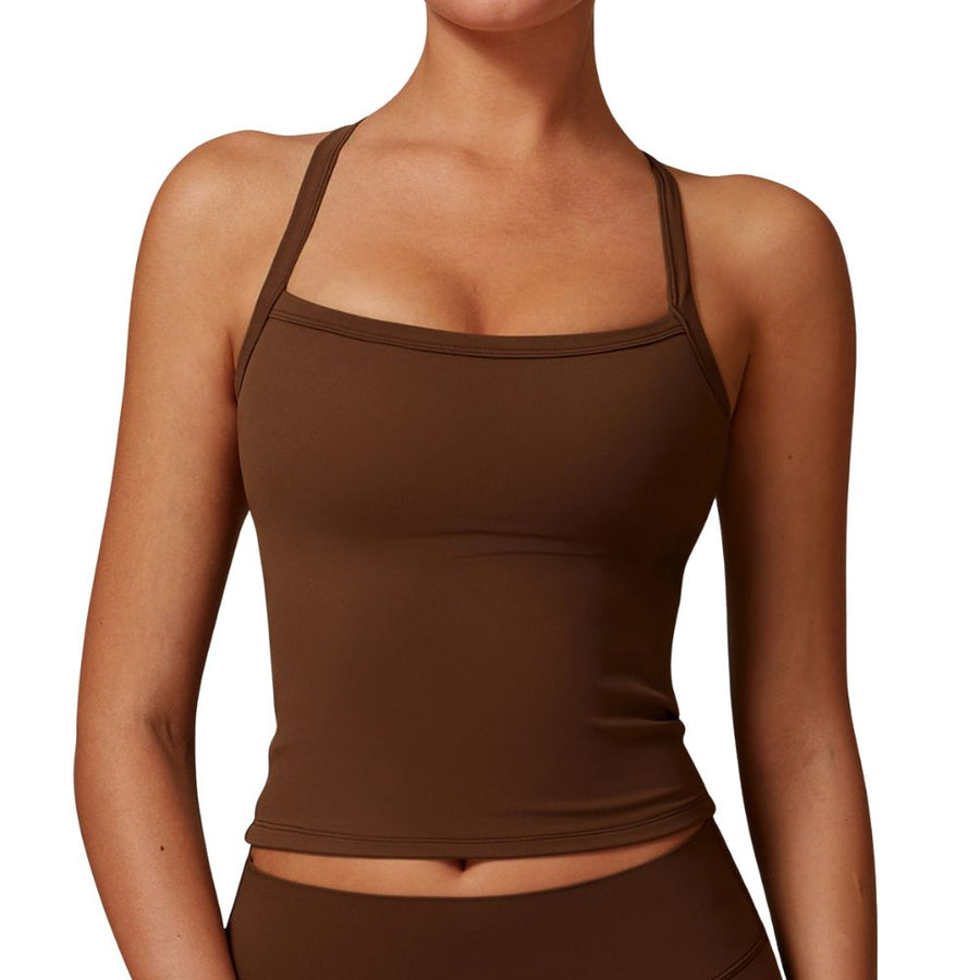 Crossback Strappy Built-In Bra Tank Top with Removable Pads