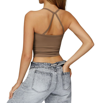 Crossback Strappy Built-In Bra Tank Top with Removable Pads