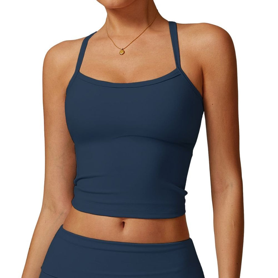Crossback Strappy Built-In Bra Tank Top with Removable Pads