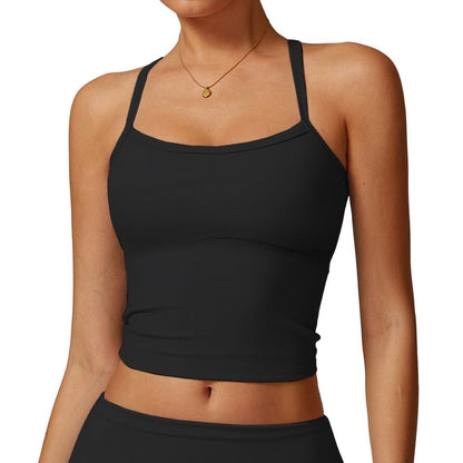 Crossback Strappy Built-In Bra Tank Top with Removable Pads