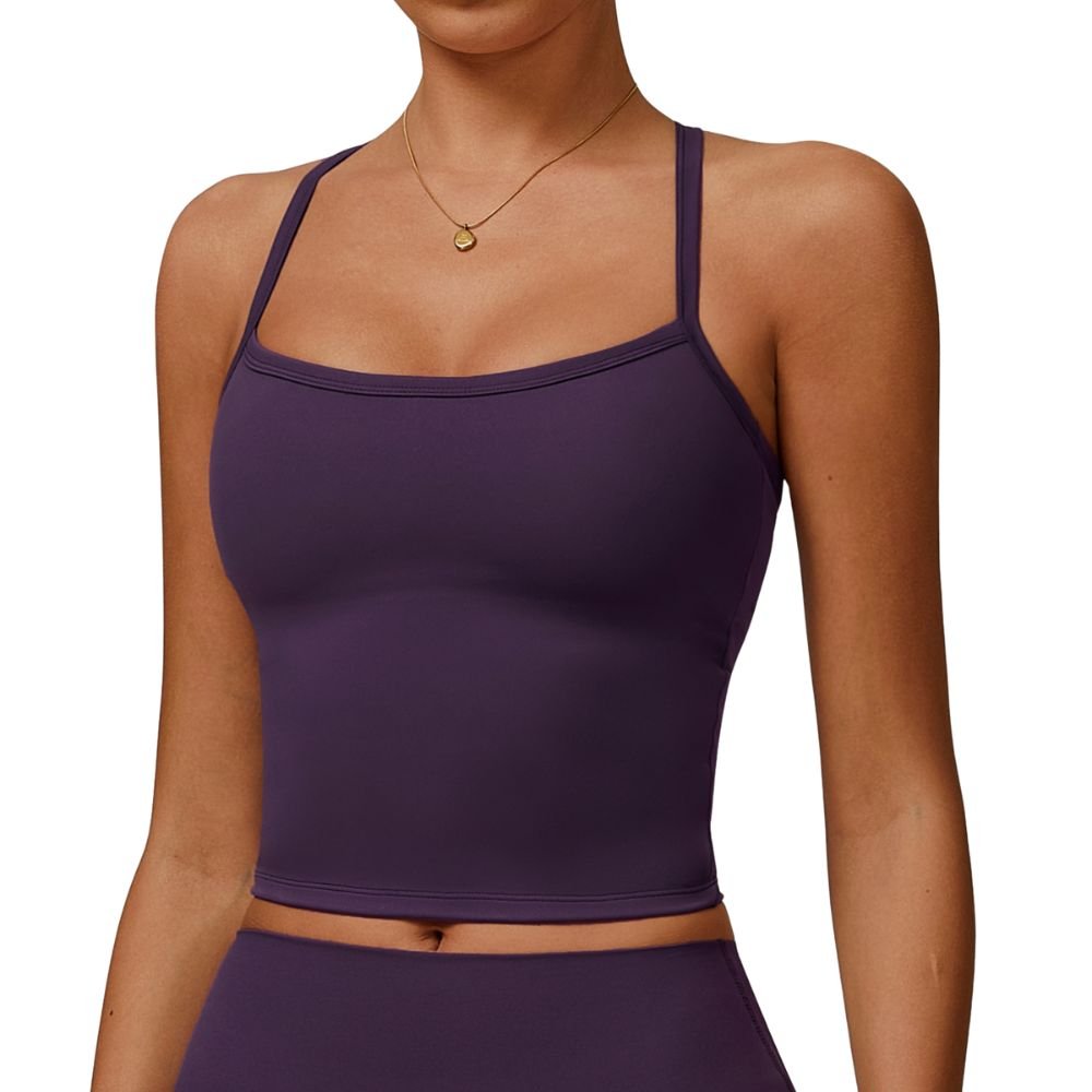 Crossback Strappy Built-In Bra Tank Top with Removable Pads