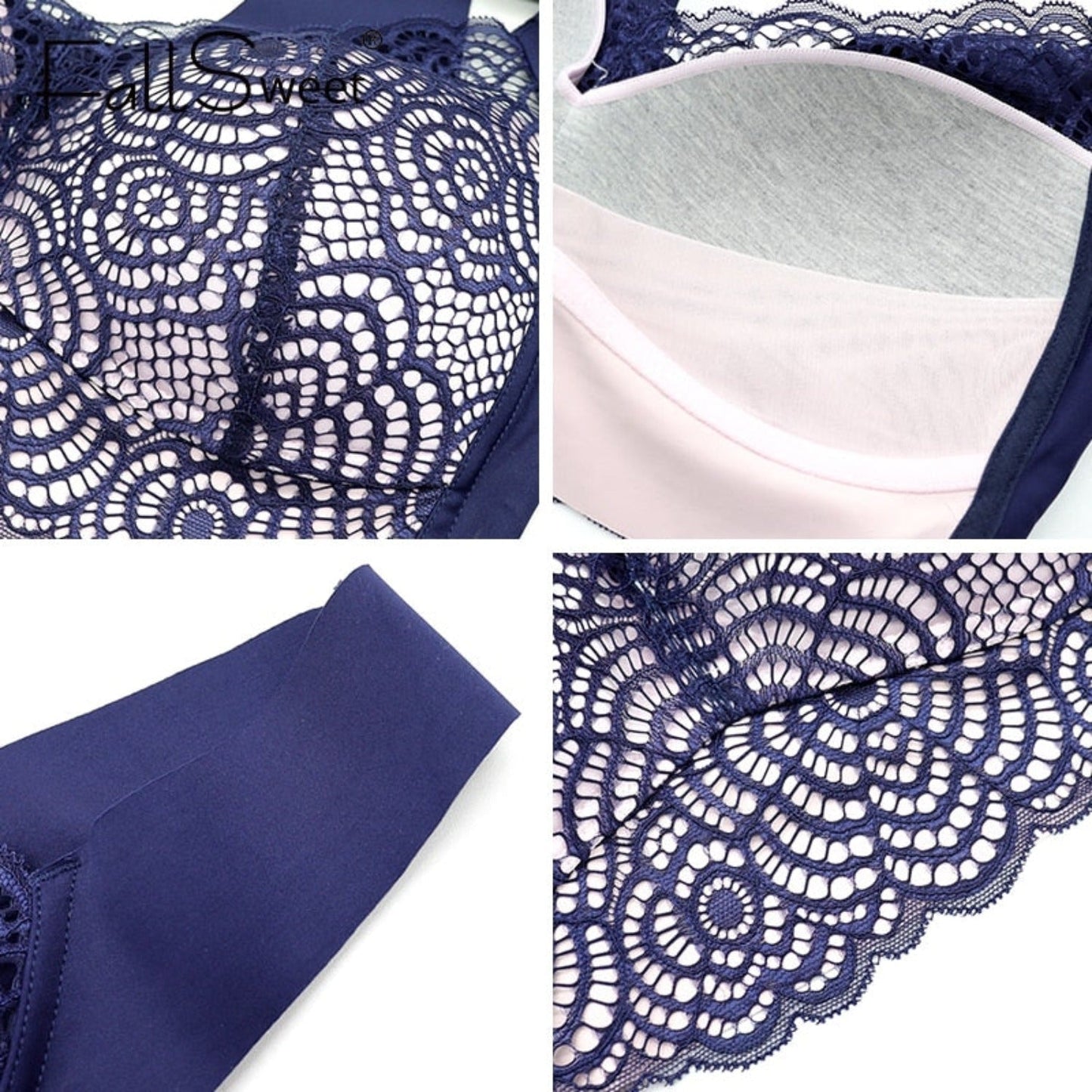 Lace Detail Wireless Plus Size Longline Bra