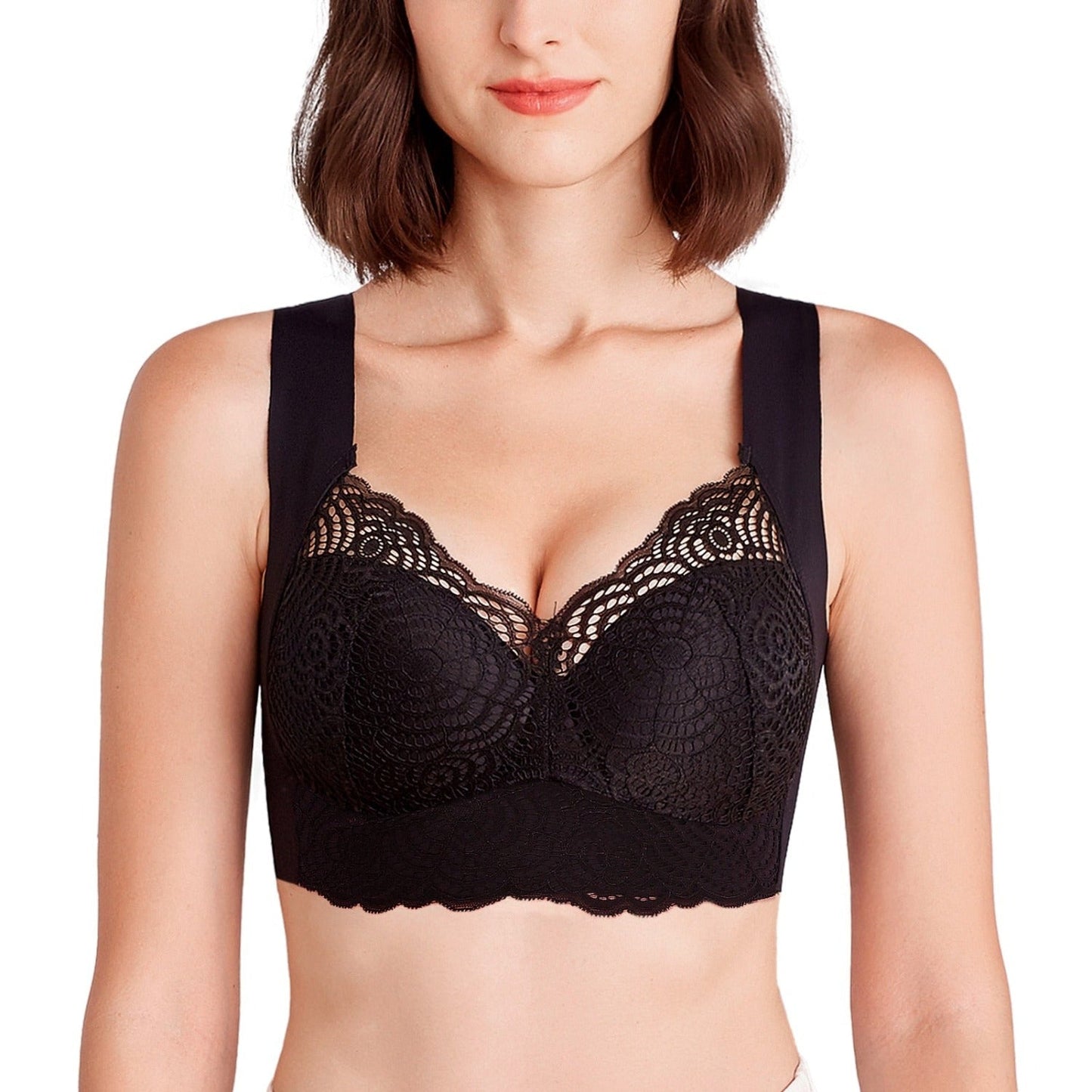 Lace Detail Wireless Plus Size Longline Bra