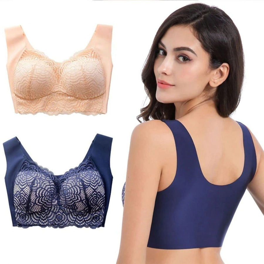 Lace Detail Wireless Plus Size Longline Bra
