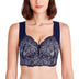 Lace Detail Wireless Plus Size Longline Bra - Blue
