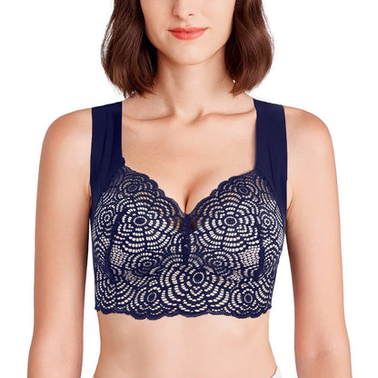 Lace Detail Wireless Plus Size Longline Bra