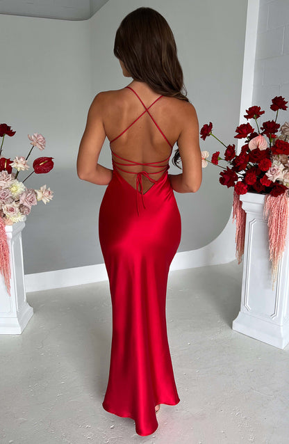 Malika Red Maxi Dress in XS - side view