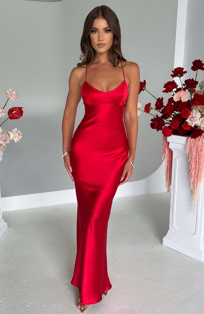 Malika Red Maxi Dress in XS - styled look