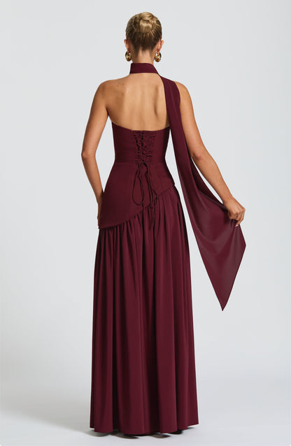 Maliyah Cherry Lacquer Maxi Dress in XS - back view