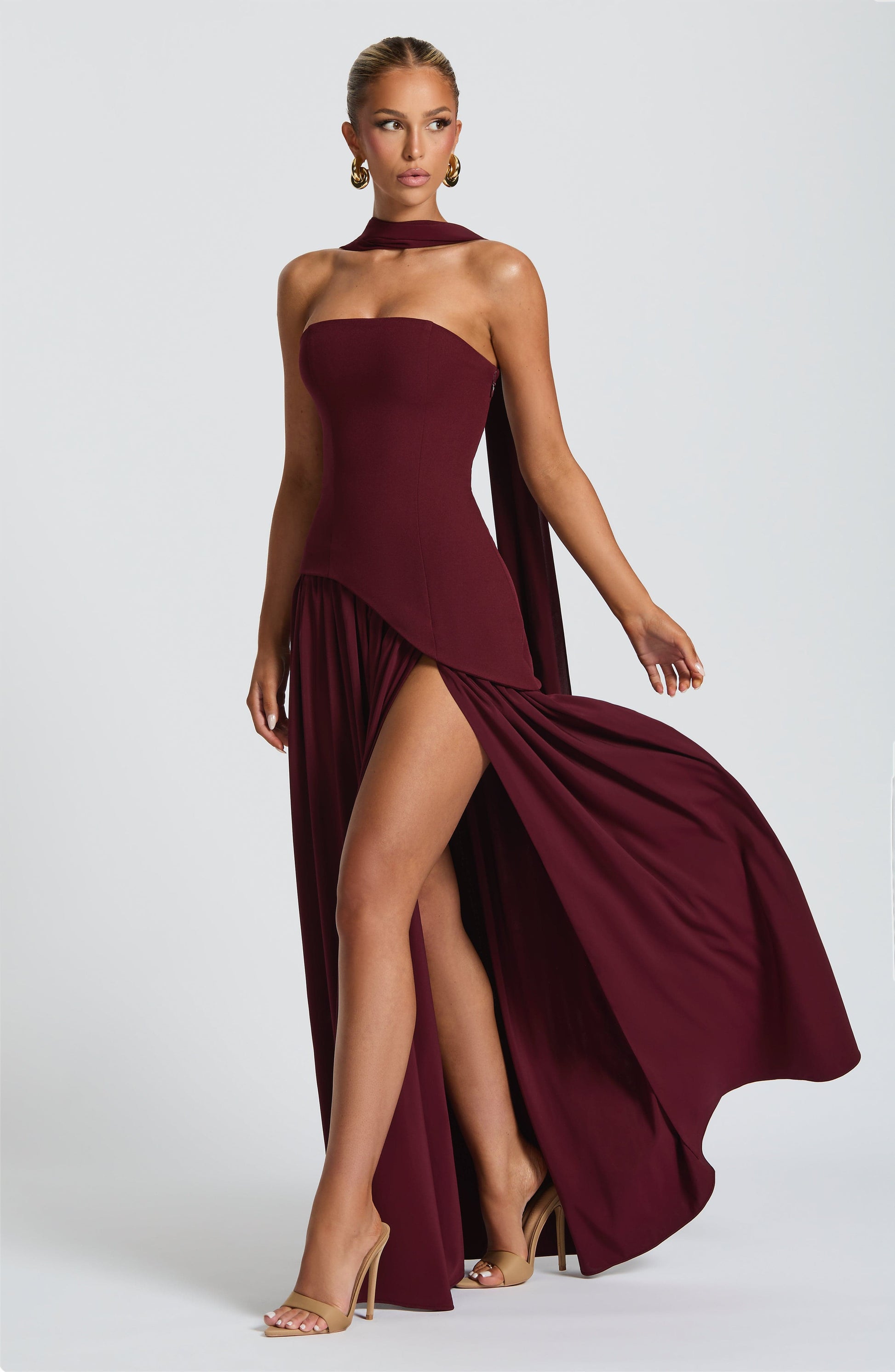 Maliyah Cherry Lacquer Maxi Dress in XS - side view