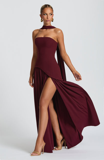 Maliyah Cherry Lacquer Maxi Dress in XS - side view