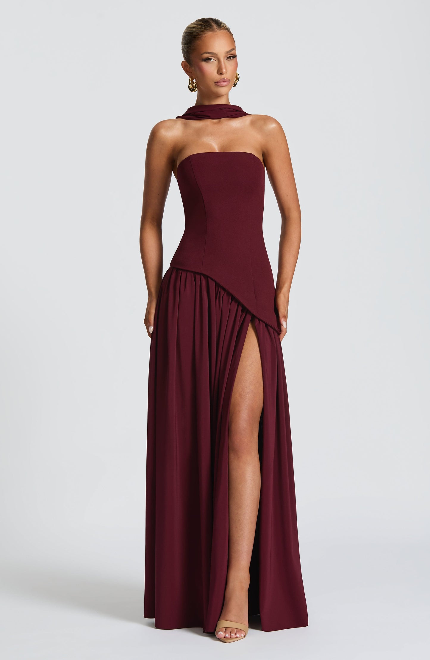 Maliyah Cherry Lacquer Maxi Dress in XS - styled look