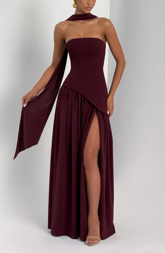 Maliyah Cherry Lacquer Maxi Dress in XS - front view