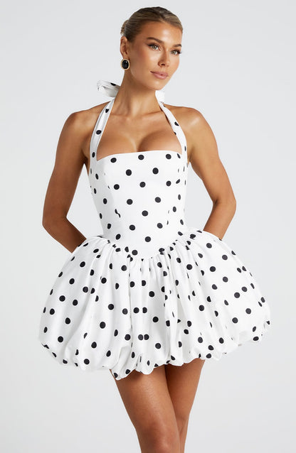 Maricia Black Polka Dot Mini Dress in XS - side view