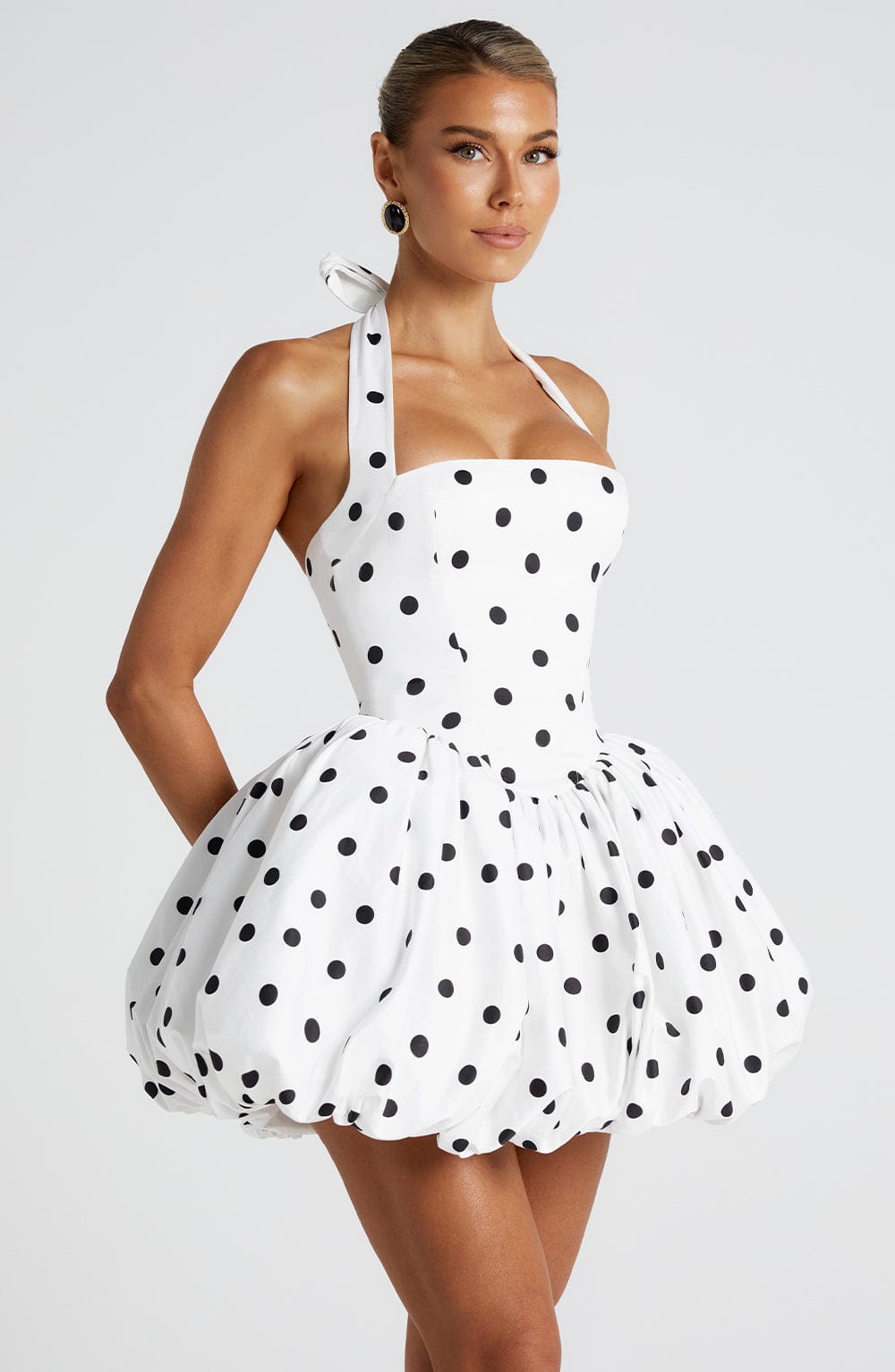 Maricia Black Polka Dot Mini Dress in XS - back view