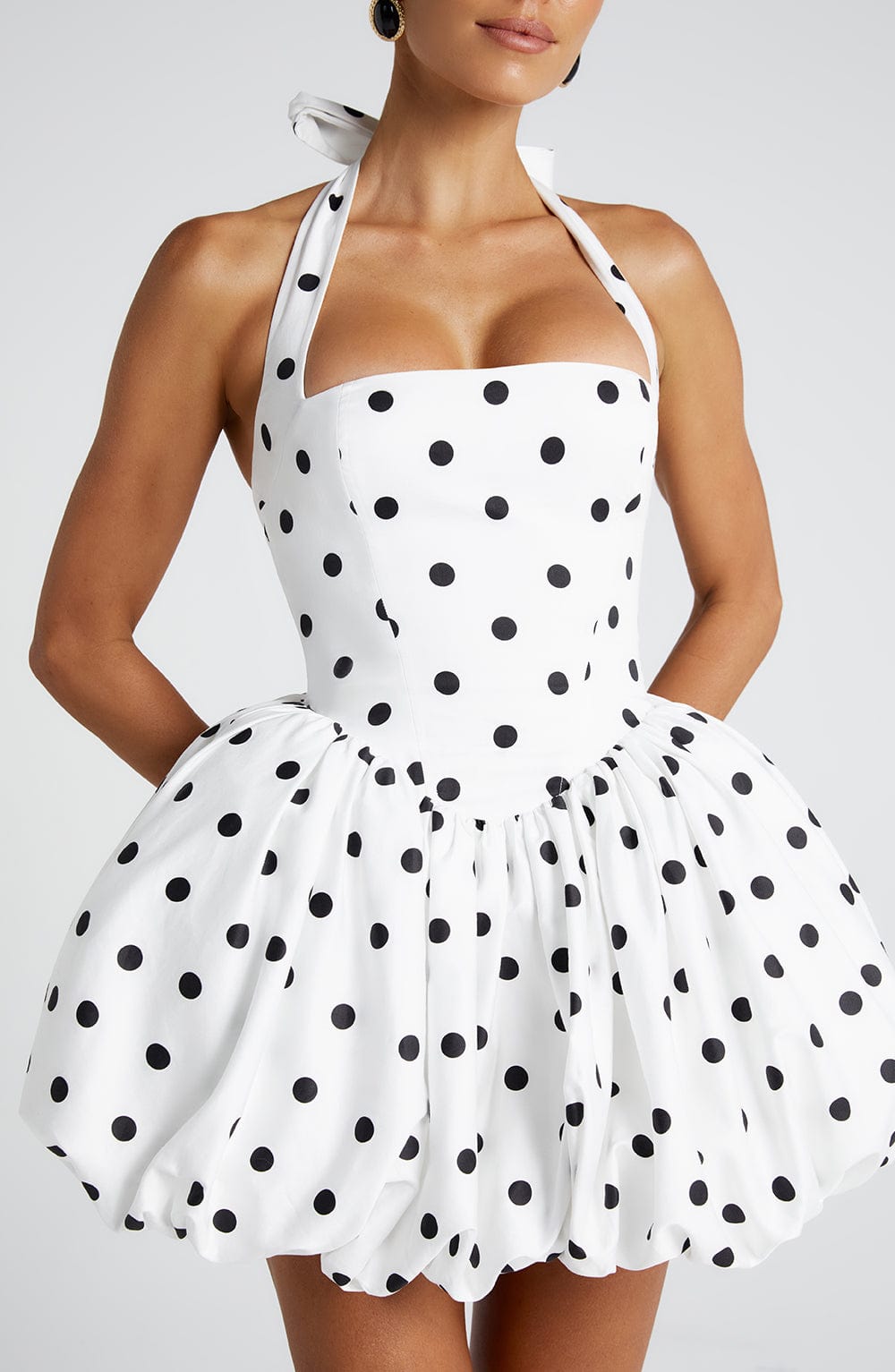 Maricia Black Polka Dot Mini Dress in XS - styled look