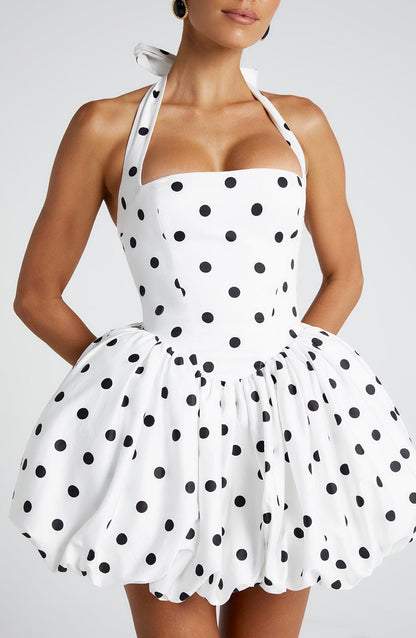 Maricia Black Polka Dot Mini Dress in XS - styled look