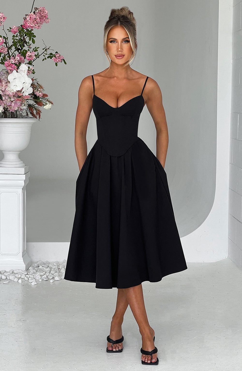 Mariella Black Midi Dress in XS - side view