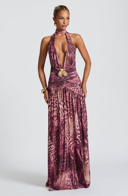Sophia Maxi Summer Dress - Magenta Orchid Print